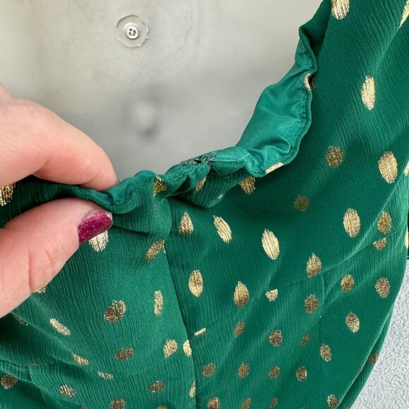 Hutch Confetti Chiffon Dress Emerald Green Gold Long Sleeve Cutout Sz 14 - Picture 13 of 15